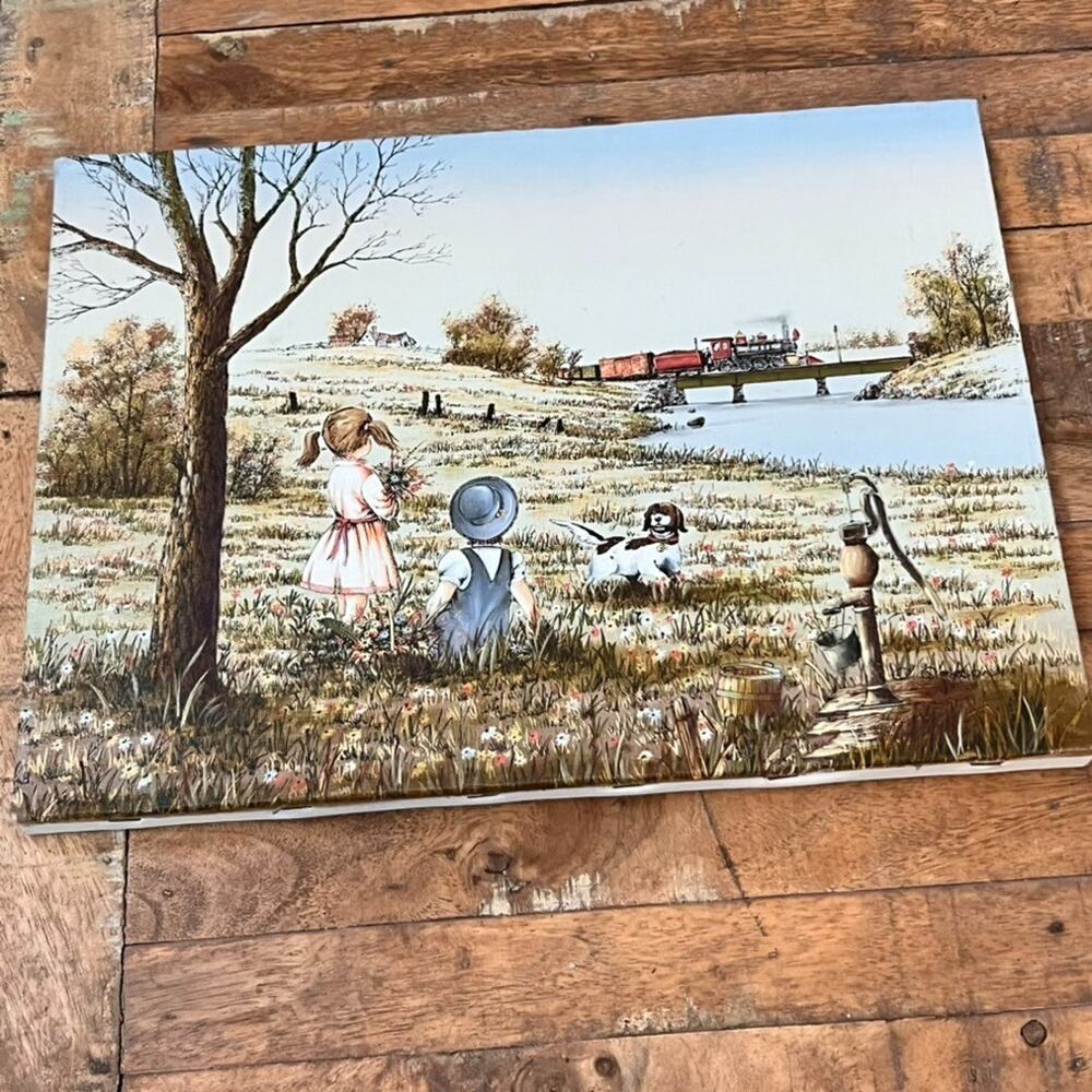 C. Carson Oil Canvas Painting Landscape Train Pasture Dog Children Well Creek